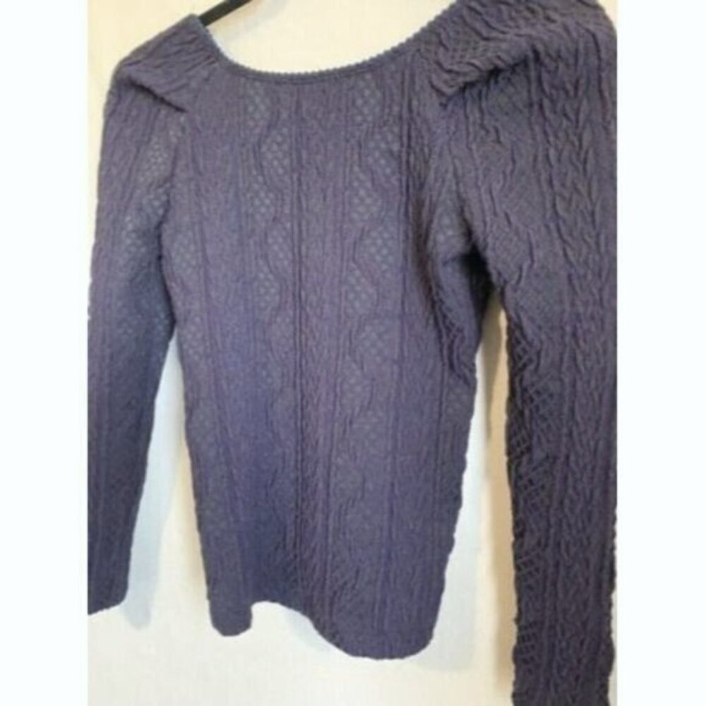 7 For All Mankind Women’s Purple Cable Knit Top XS Deep Scoop Grunge Preppy - Picture 5 of 9